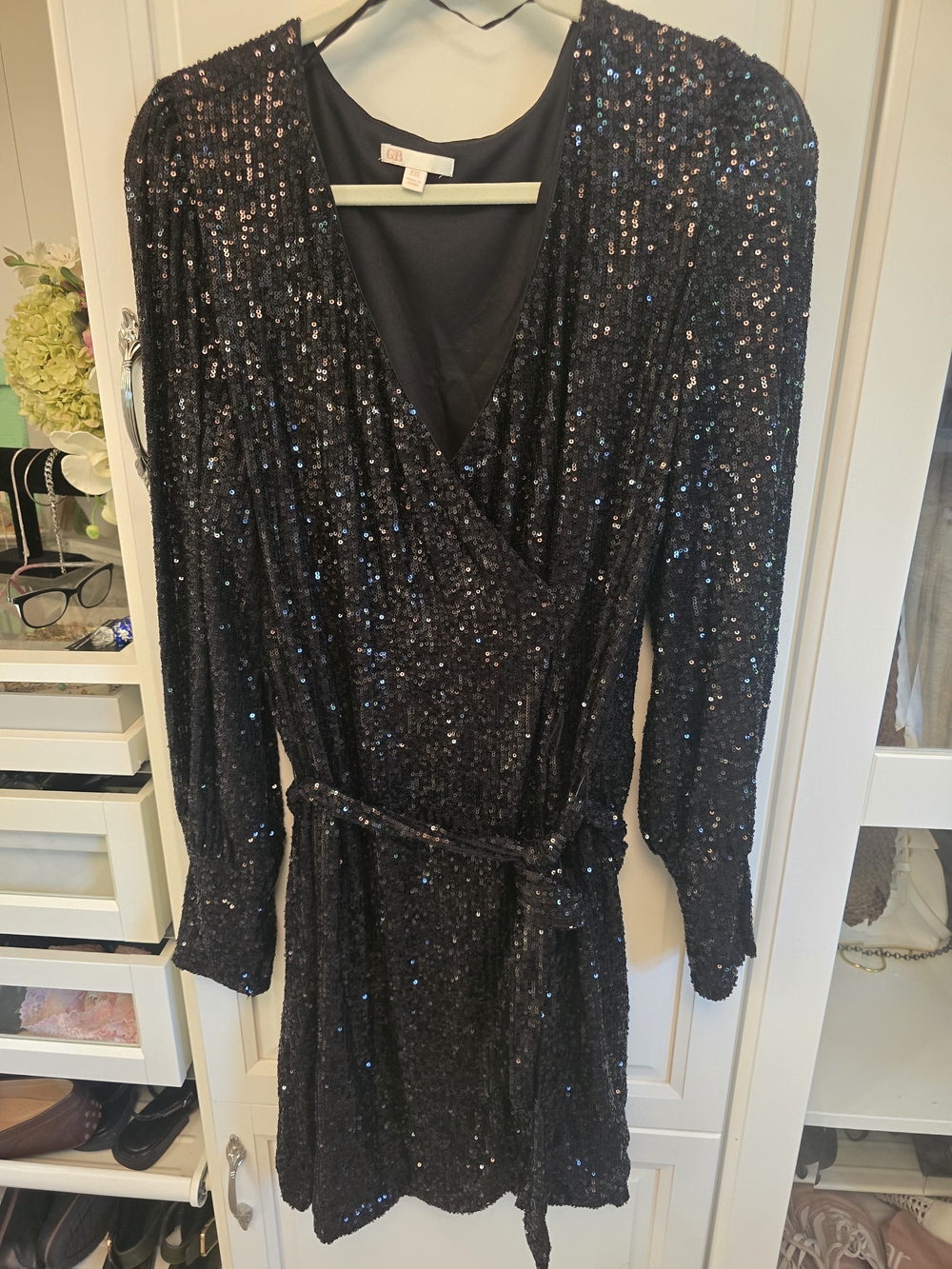Black Sequin Wrap Dress - Elegant Evening Dress